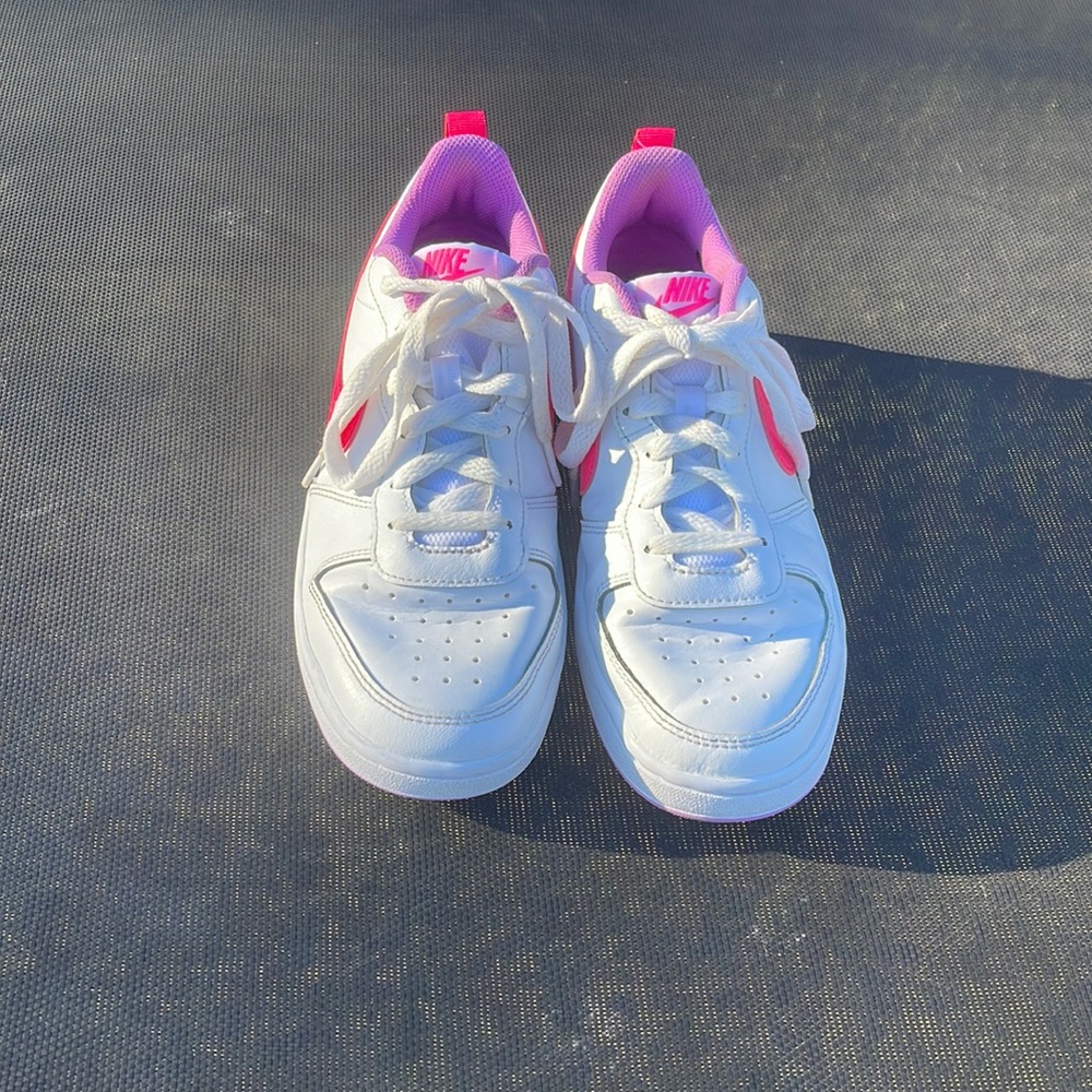 Nike Court Borough Low 2 white, hot pink, and purple sneakers size 5.5Y